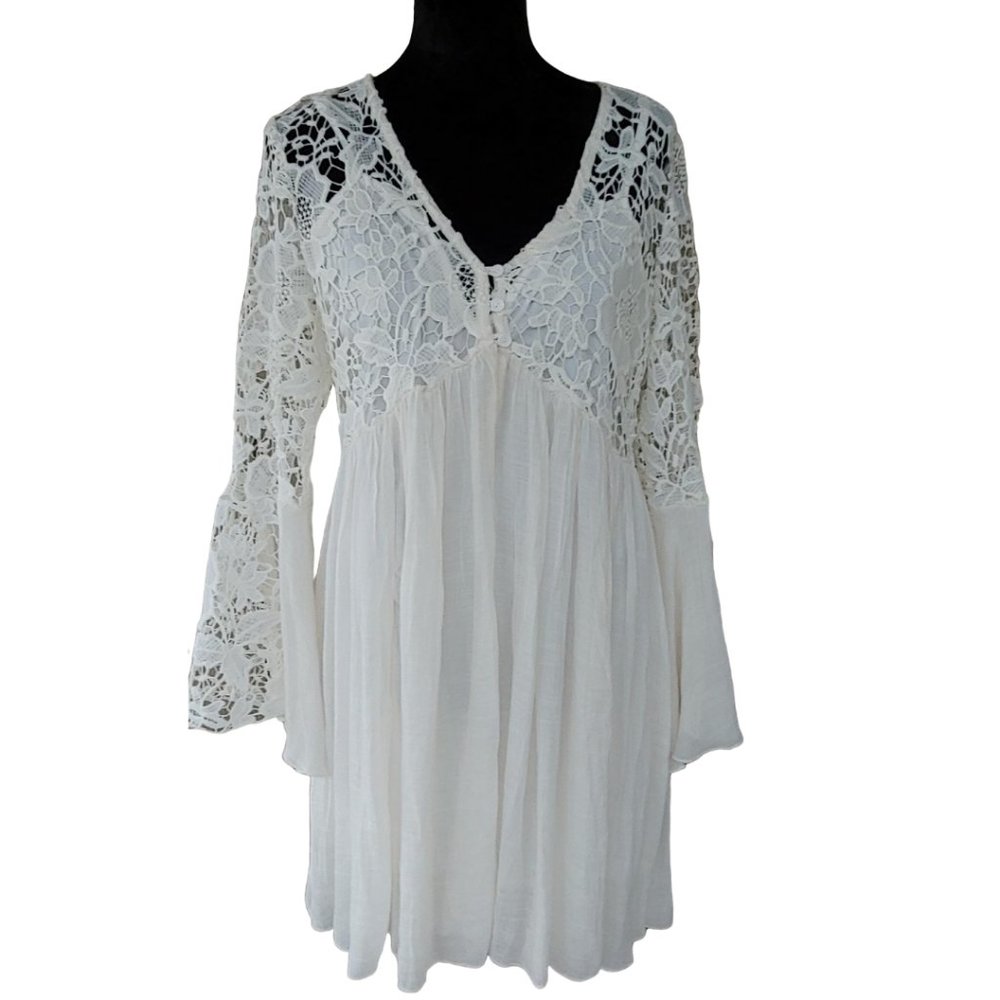LACE TOP BOHO DRESS W/BELL SLEEVES & BUILT-IN CAMI